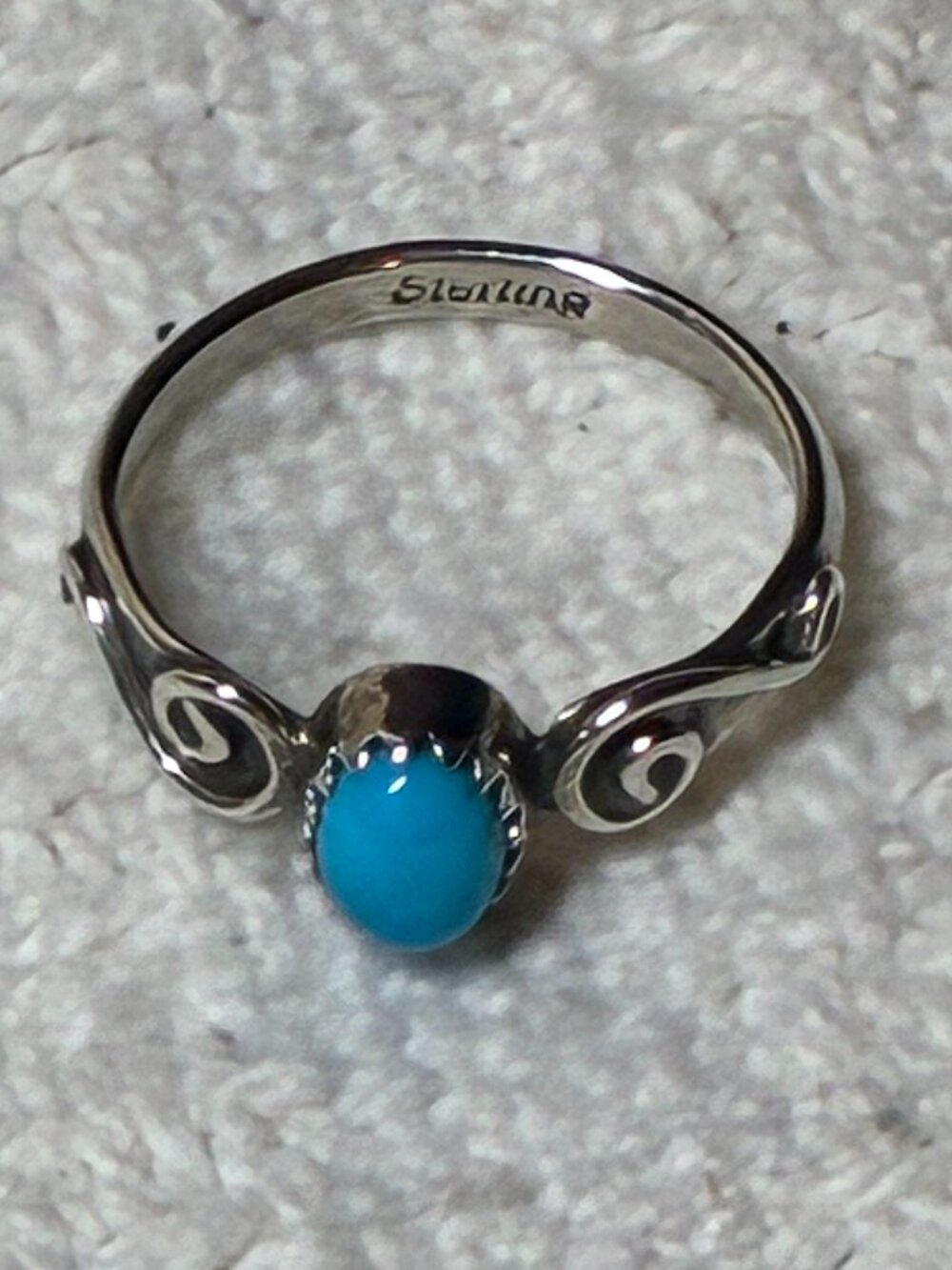Genuine Turquoise in Sterling - Ring Size 6 - Bezel Setting - Southwestern Style